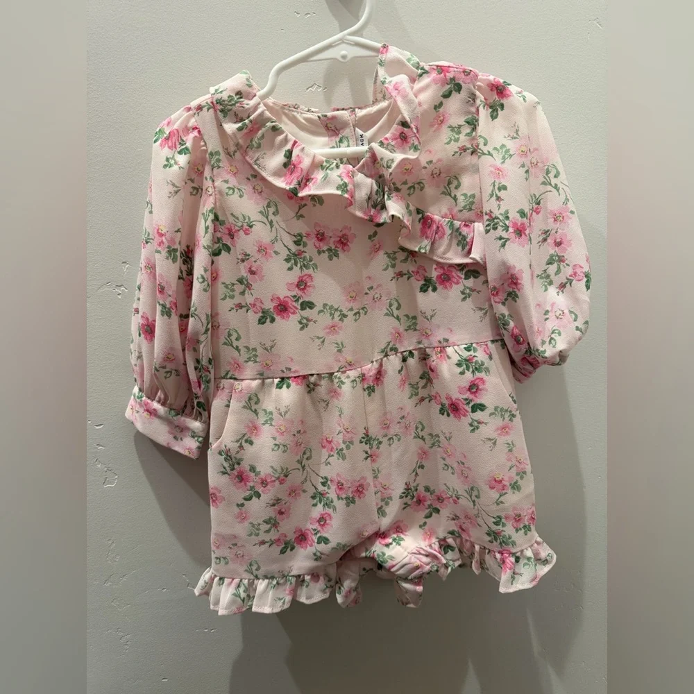 Janie & Jack Girls Floral Ruffle Romper - Pink
